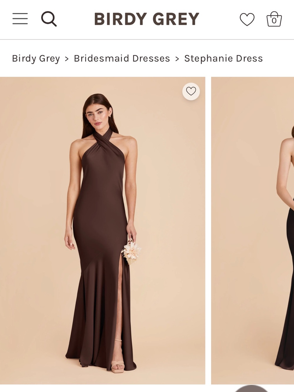 Birdy Grey One-Shoulder Twist Halter Gown in Chocolate Brown